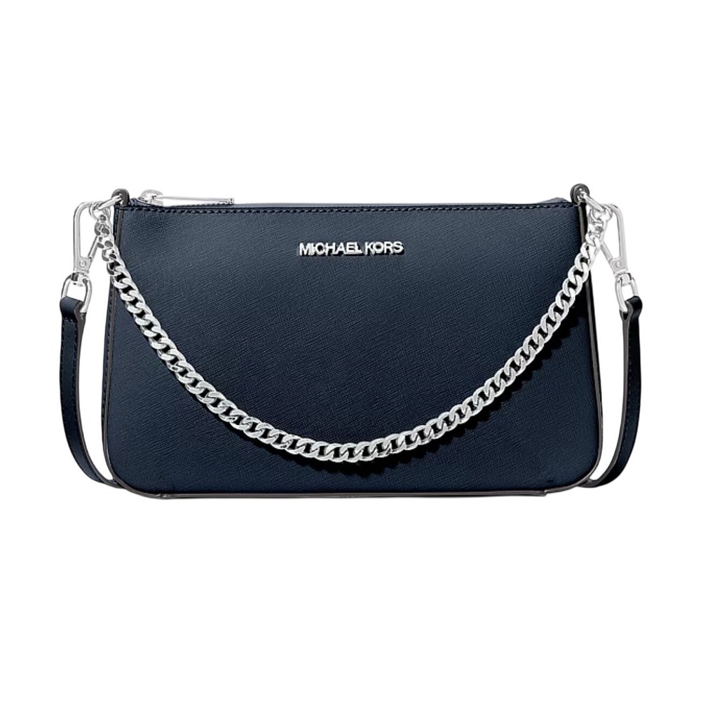 Michael Kors Jet Set Travel Navy Saffiano Leather MD Zip Pouchette 35S0STVU6L